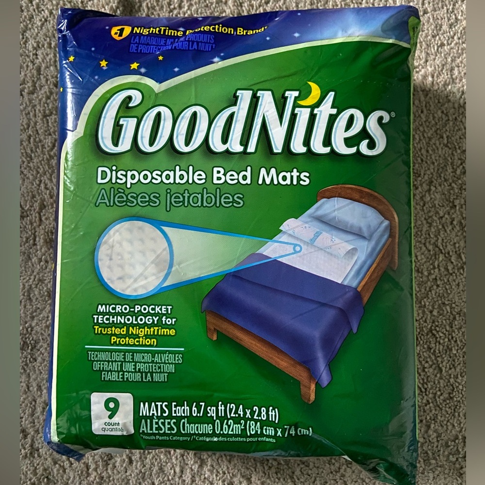 Goodnites Disposable Bed Mats 9 Count 6.7 Sq Ft